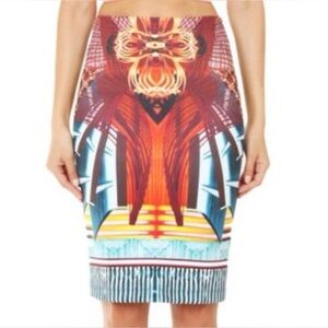 Clover Canyon Colorful Abstract Neoprene Pencil Skirt, Size XS